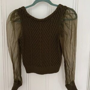 Maeve Olive Sweater with Sheer Sleeves